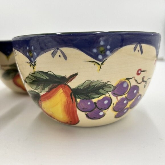 Tabletops Gallery 6" Soup Cereal Bowl Set of 3 Boulevard Fruit Pattern - Picture 2 of 10